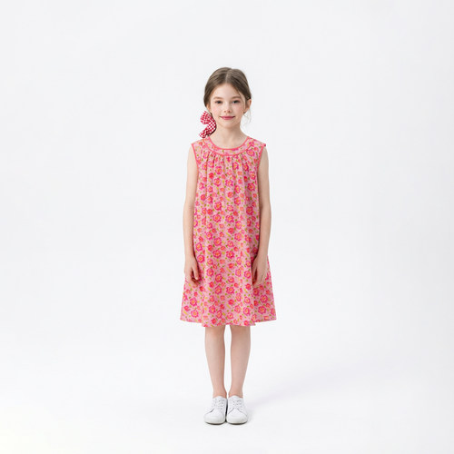 粉色碎花背心裙夏装女孩公主裙子