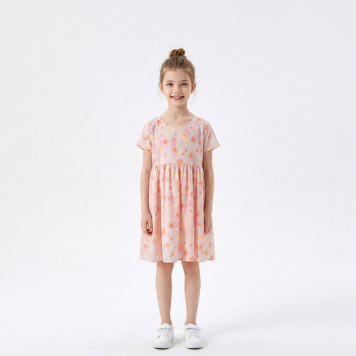 粉色碎花裙夏装女孩公主连衣裙子