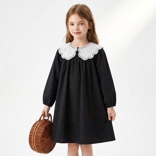 女童学院风裙子长袖 显瘦黑色连衣裙春装 翻领1315 Emily童装 Hello