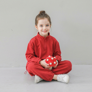 Emily童装 运动套装 时髦秋装 两件套女童春季 1196 红色卫衣裤 Hello