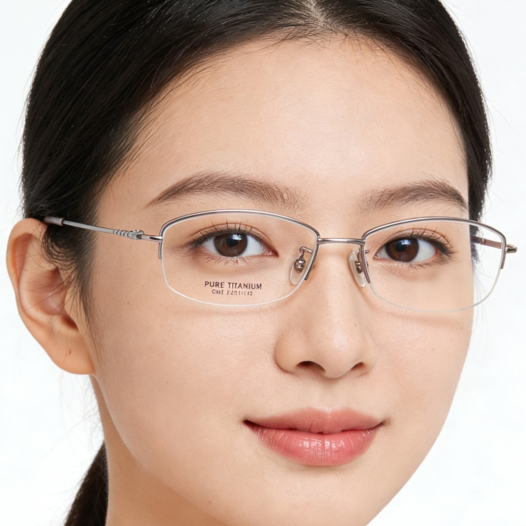 银色半框眼镜女钛架超轻细框方形