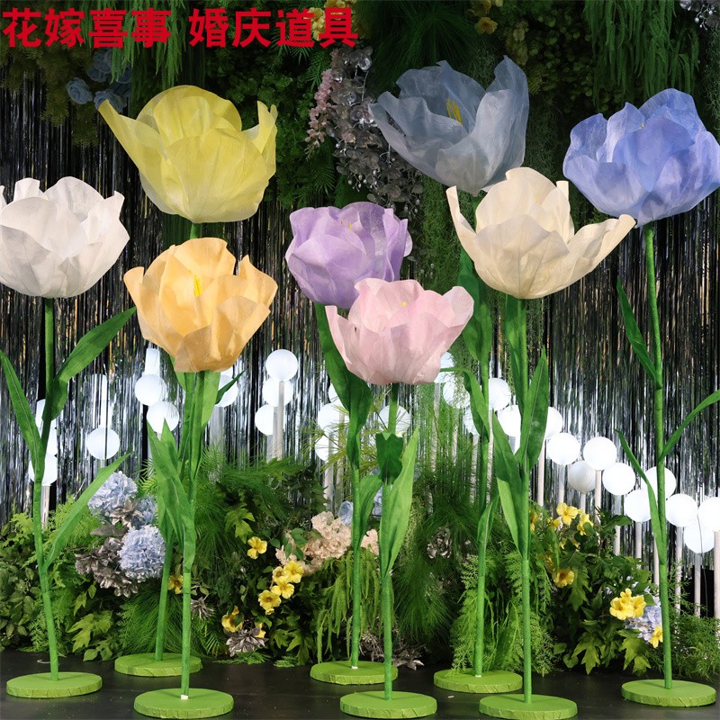 婚礼堂大型仿真郁金香美陈布置梦境布艺花朵路引店铺橱窗摆件装饰