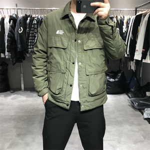 2022冬新款男士韩版翻领工装轻薄修身羽绒服潮流刺绣帅气保暖外套