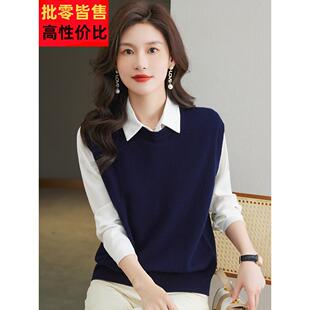 %纯羊毛针织马甲春秋新款内搭配衬衣职业马夹毛衣时尚外穿背心