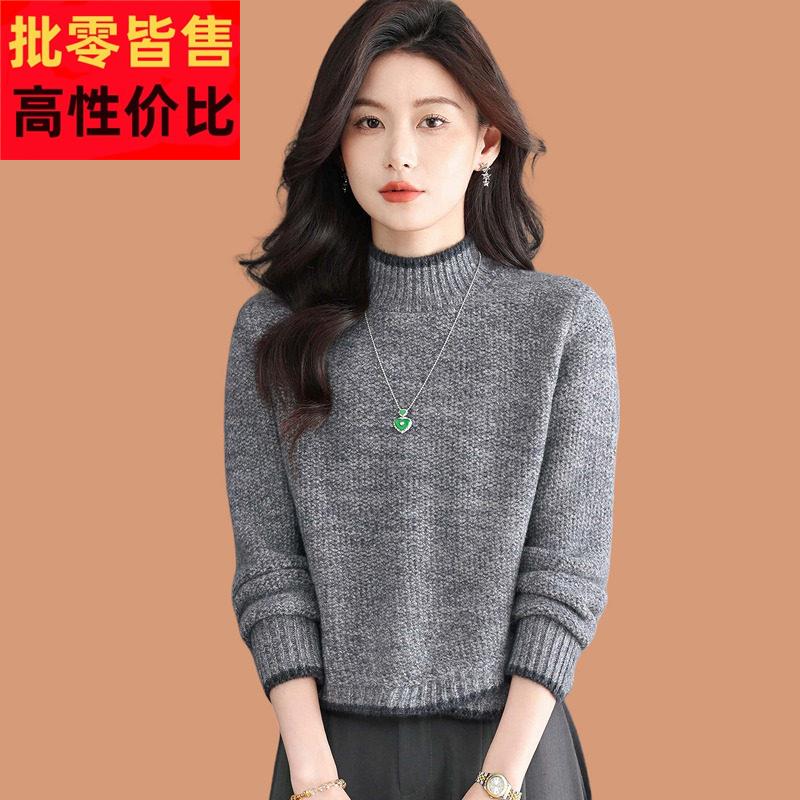 半高领毛衣女秋冬2026新款高级感灰色打底羊毛衫小个子短款配裙子
