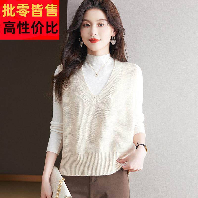羊毛衫马甲女春秋短款针织衫叠穿内搭配衬衫V领打底毛衣背心坎肩