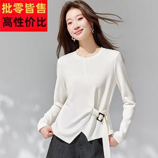 长袖t恤女装春款2026新款今年流行爆款上衣时尚简约百搭打底衫