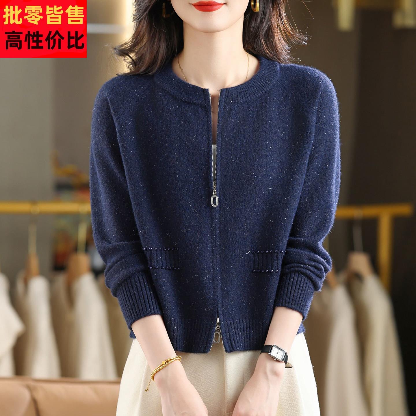 女士高腰短款毛衣开衫外套2025秋季新款洋派小个子棒球服针织上衣