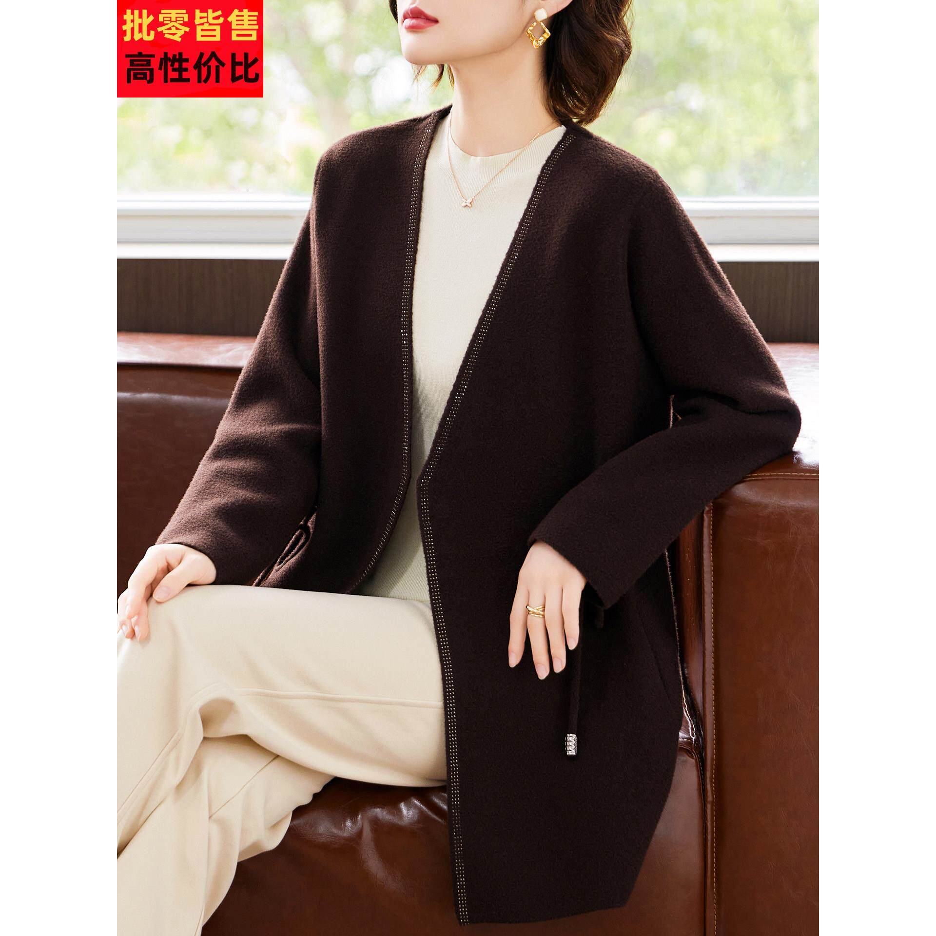 妈妈秋装双面羊绒大衣中长款2025新款中老年女装秋冬加厚毛呢外套