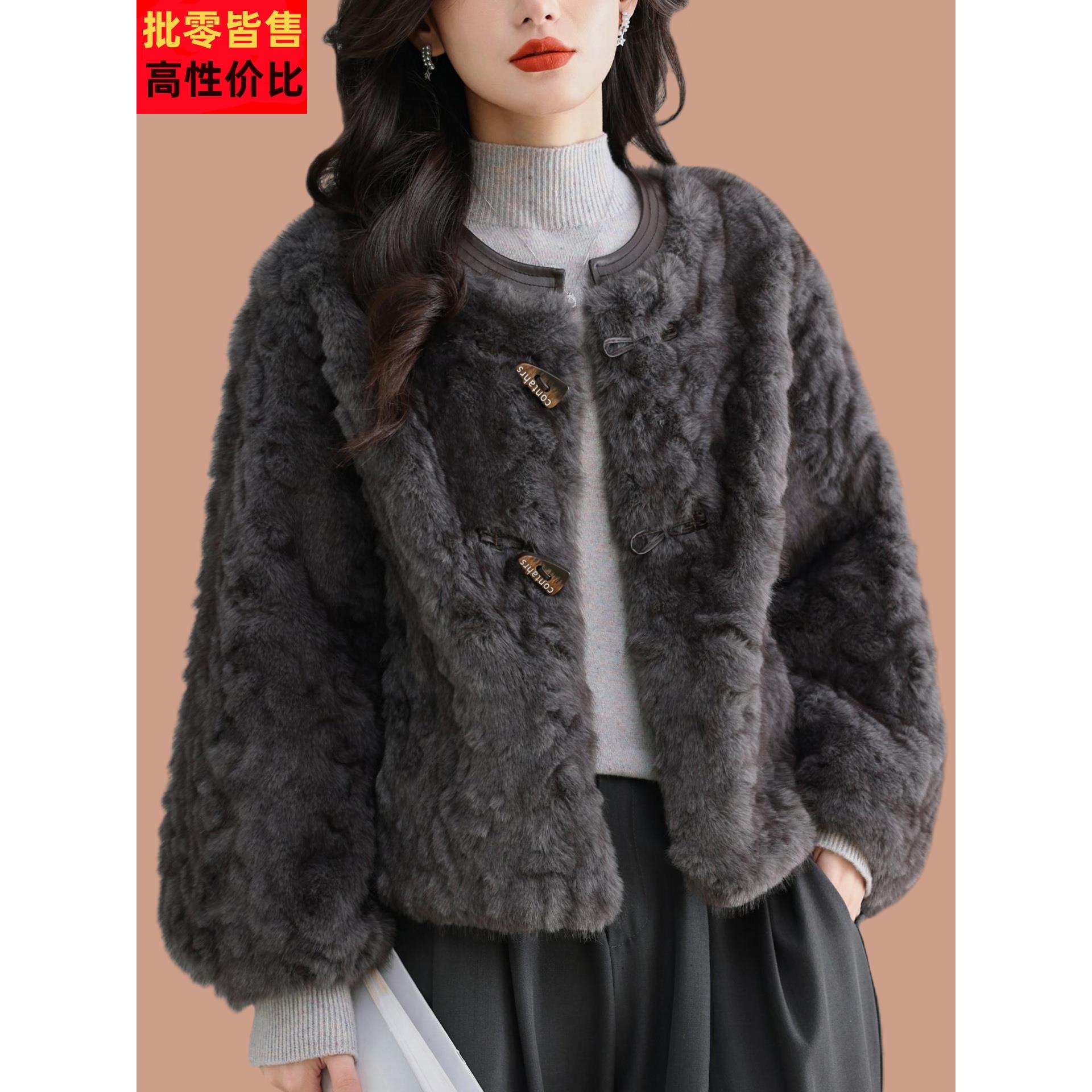 短款小香风高级灰皮毛一体2025新款爆款水貂绒毛毛海宁皮草外套女