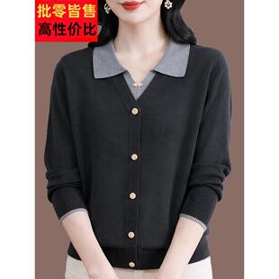 加肥加大码宽松显瘦桑蚕丝t恤女士秋季长袖polo领薄款针织衫上衣