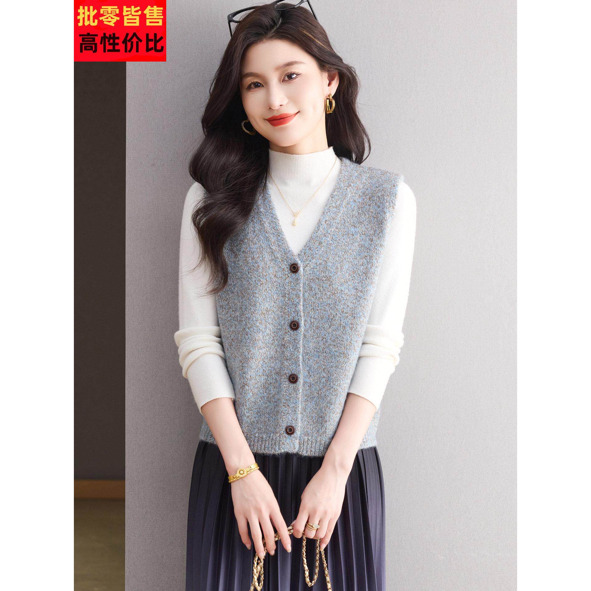 羊毛衫马甲女春秋针织开衫外搭配裙子短款小个子V领毛衣背心坎肩