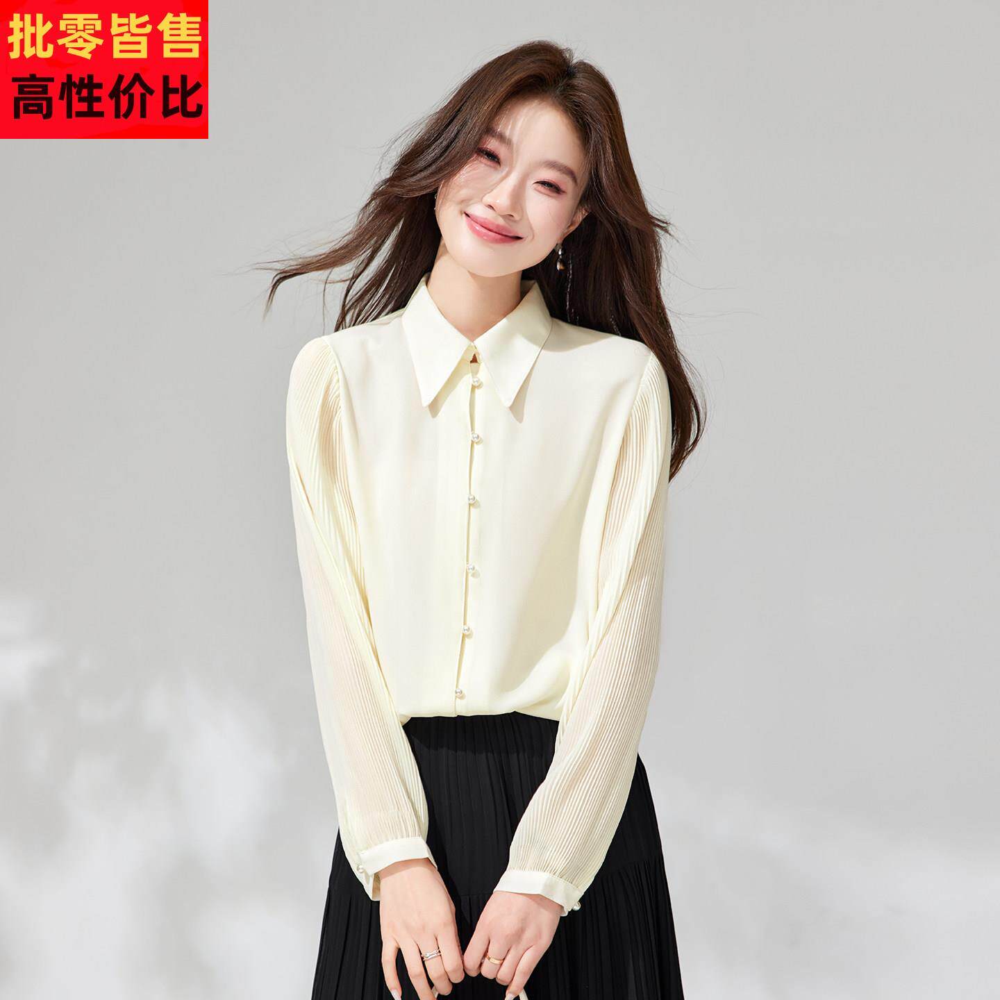 法式气质百褶袖雪纺衬衫女式2026春装爆款职业通勤设计感穿搭衬衣