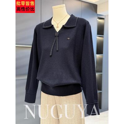 时尚休闲风翻领妈妈装针织衫女秋冬新款上衣洋气中老年毛衣打底衫