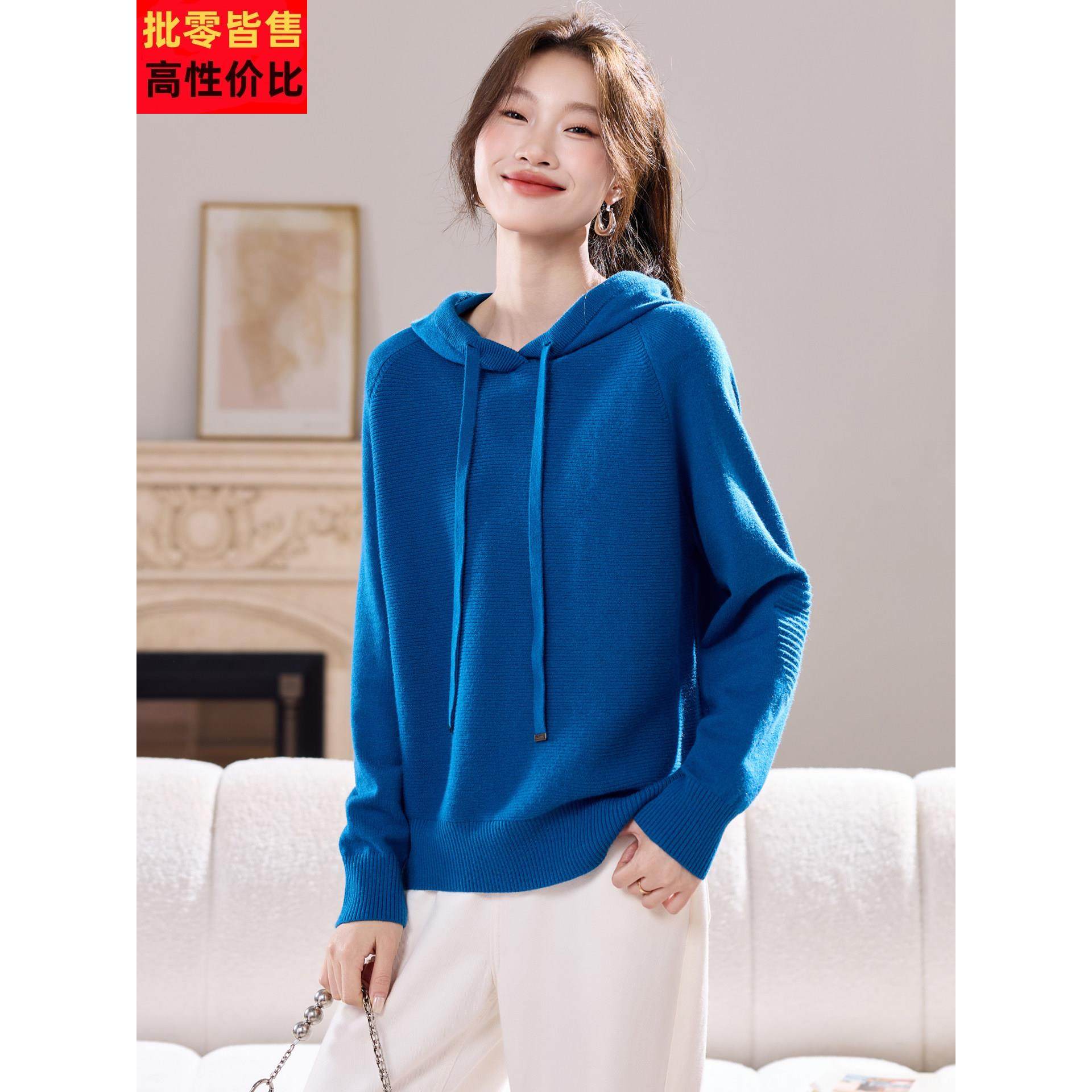 2025秋冬新款针织帽衫纯色百搭宽松休闲显瘦叠穿卫衣通勤内搭毛衣