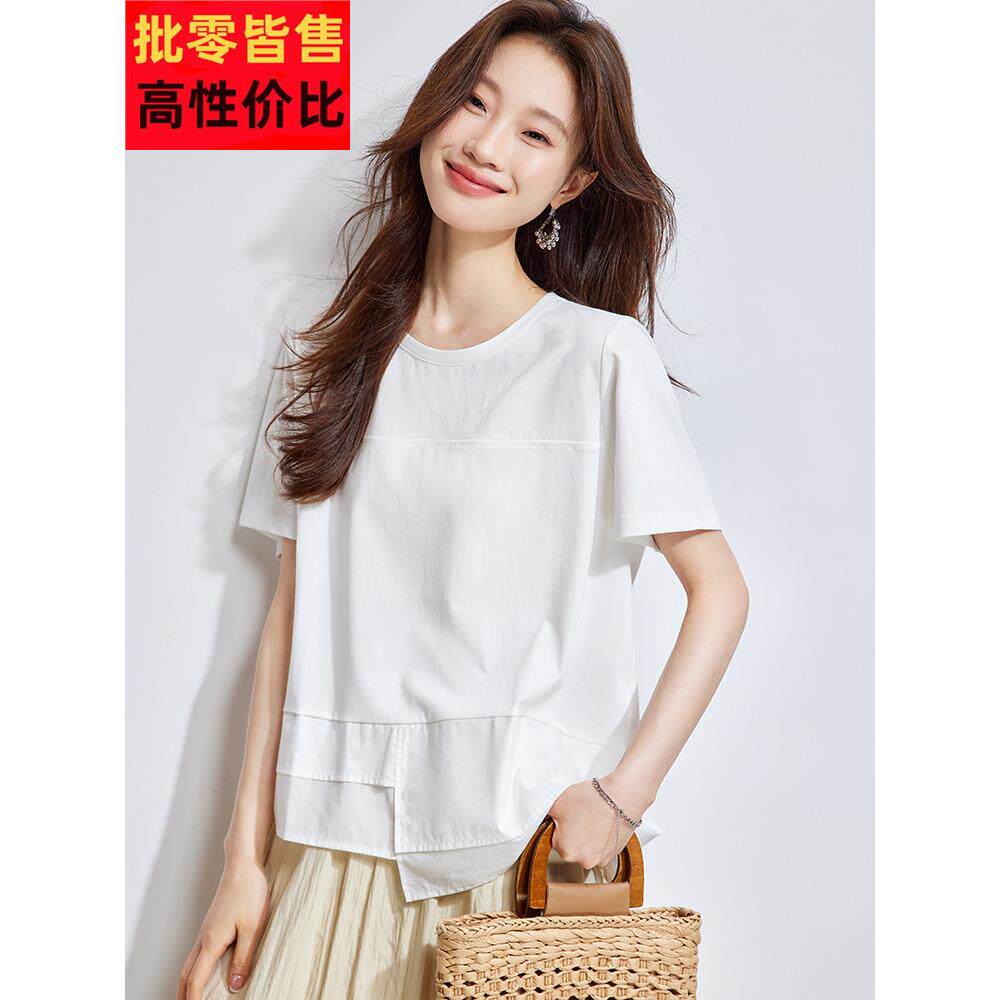 夏季假真丝白女装两件套衬衫,高端,平易近人的奢华,减龄,西式