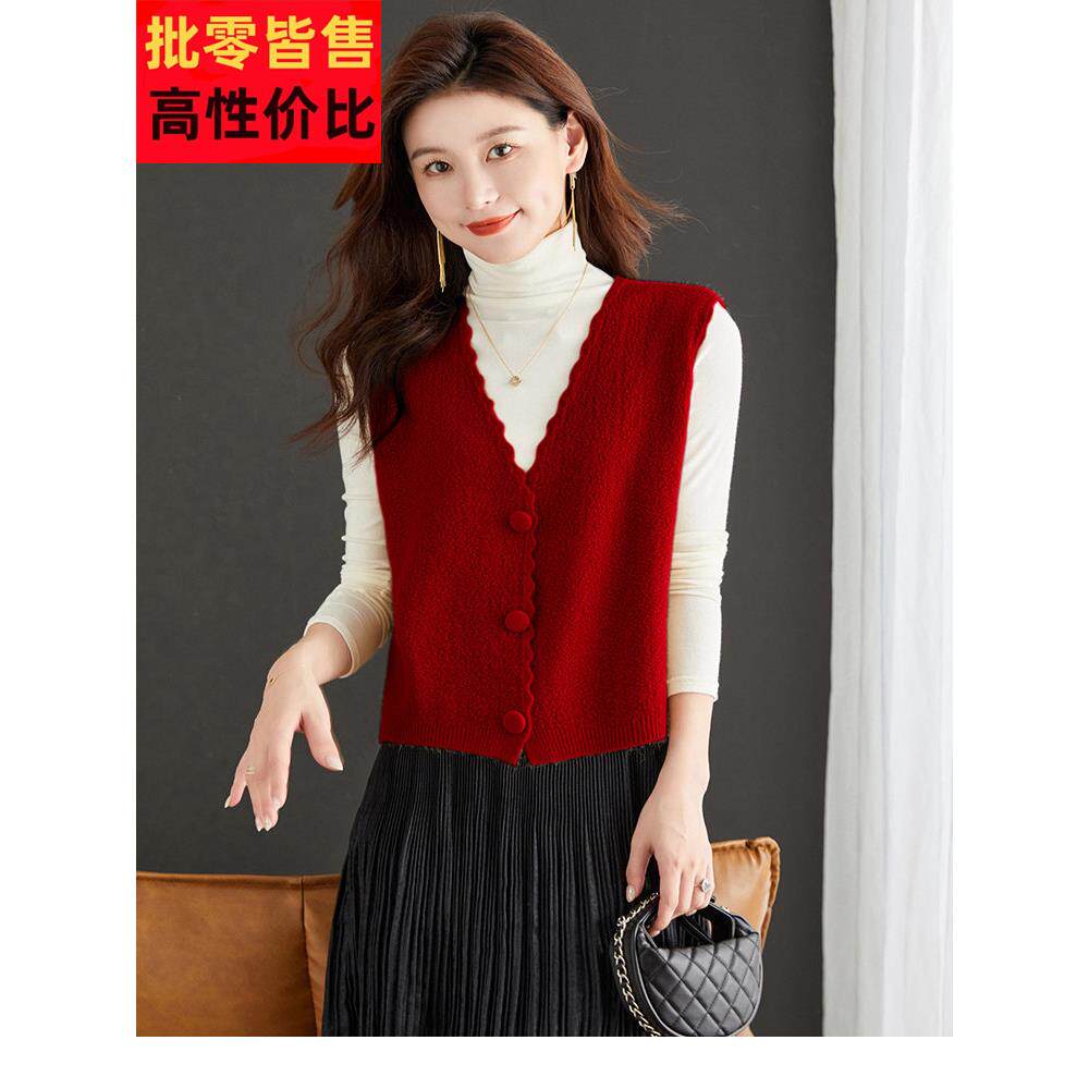羊毛衫马甲女春秋装配裙子短款小个子V领高腰毛衣背心马夹坎肩