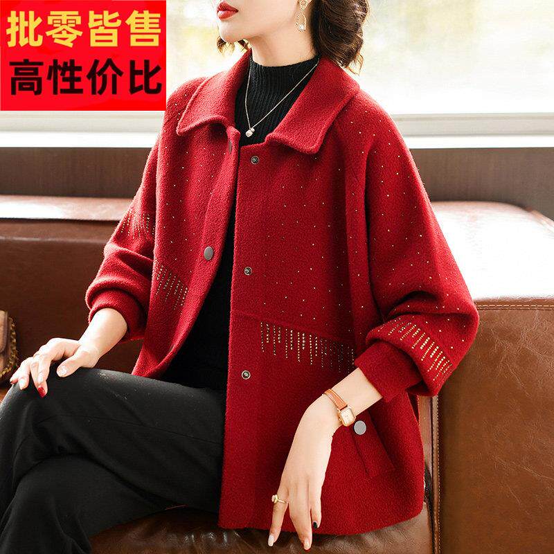 妈妈短款毛呢外套中年女装春装结婚礼服中老年春秋婆婆婚宴上衣服