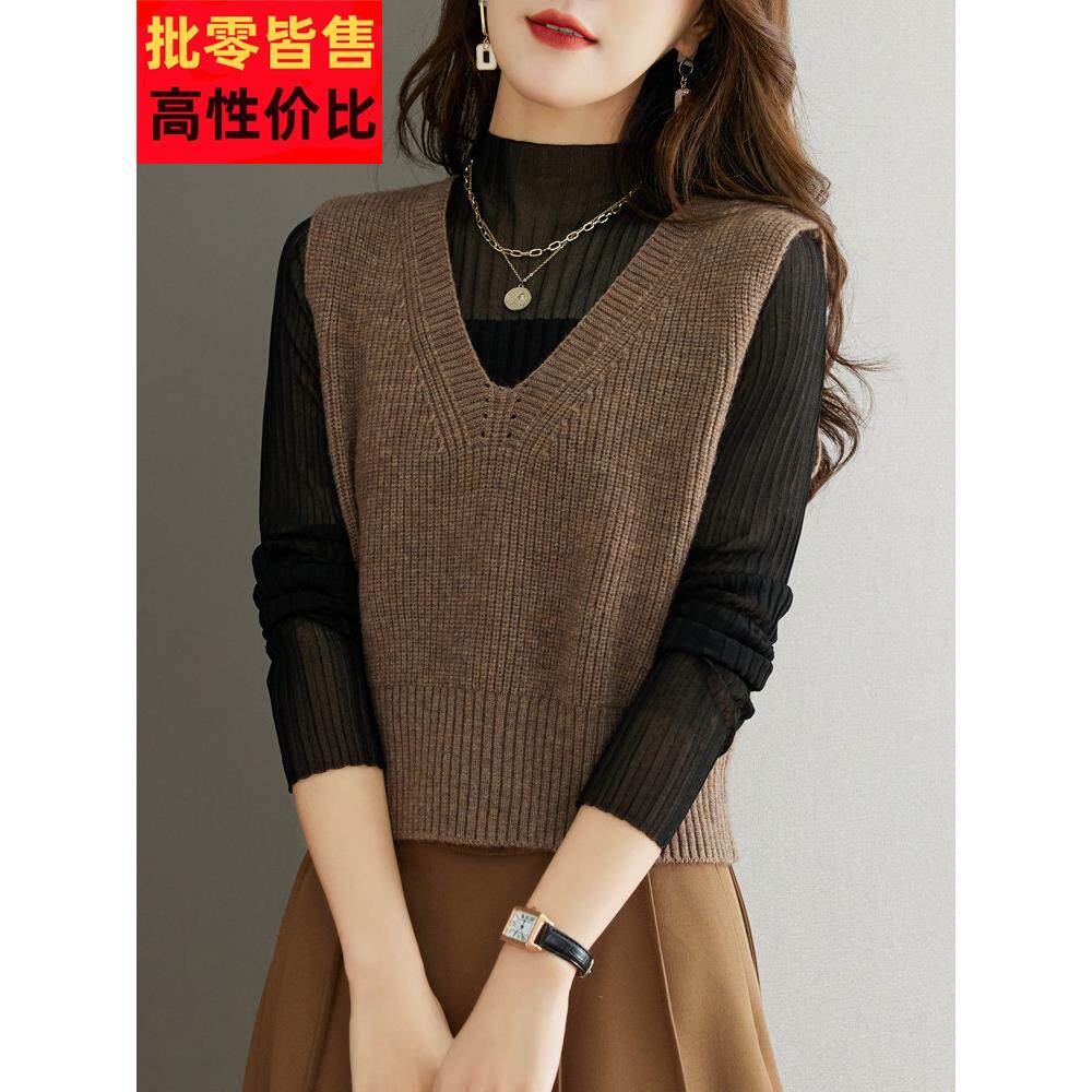 全新外穿小羊毛背心女子短春秋季内针织羊绒背心马甲