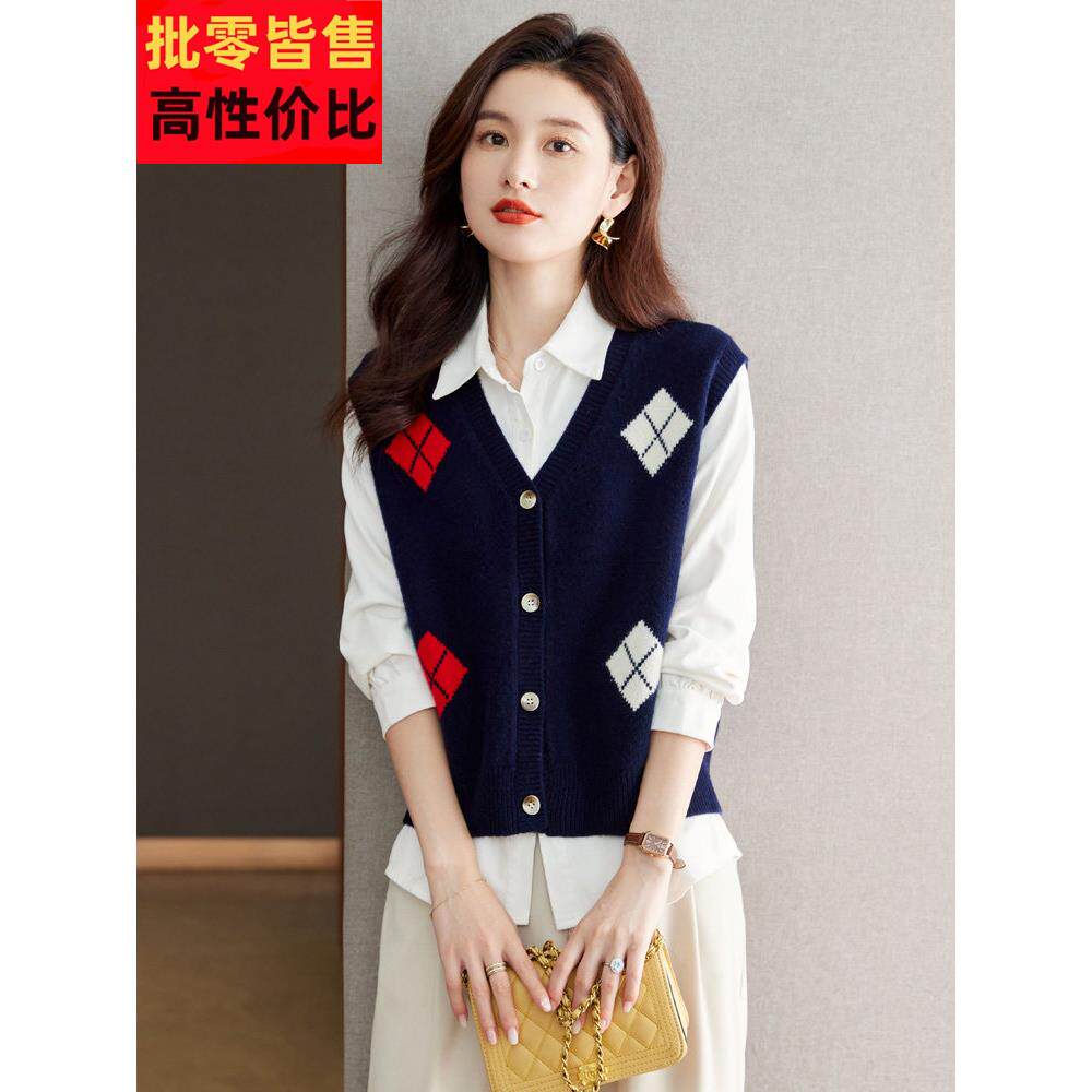纯羊毛针织女式背心2025新款春秋季外穿毛衣背心开襟羊毛衫时尚上