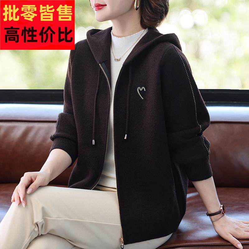 妈妈秋装毛呢外套时尚连帽上衣中老年女秋冬时尚呢子短款大衣套装