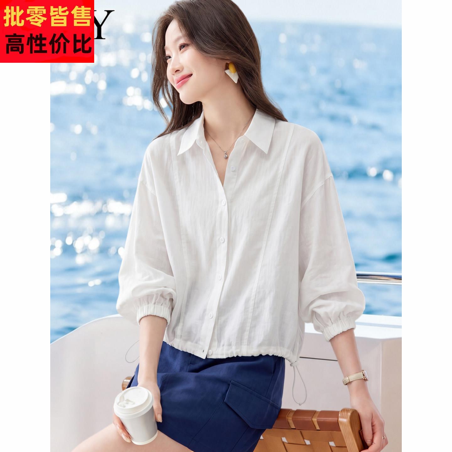2026夏季新款通勤气质苧麻防晒短外套休闲宽松时尚简约衬衫女装薄