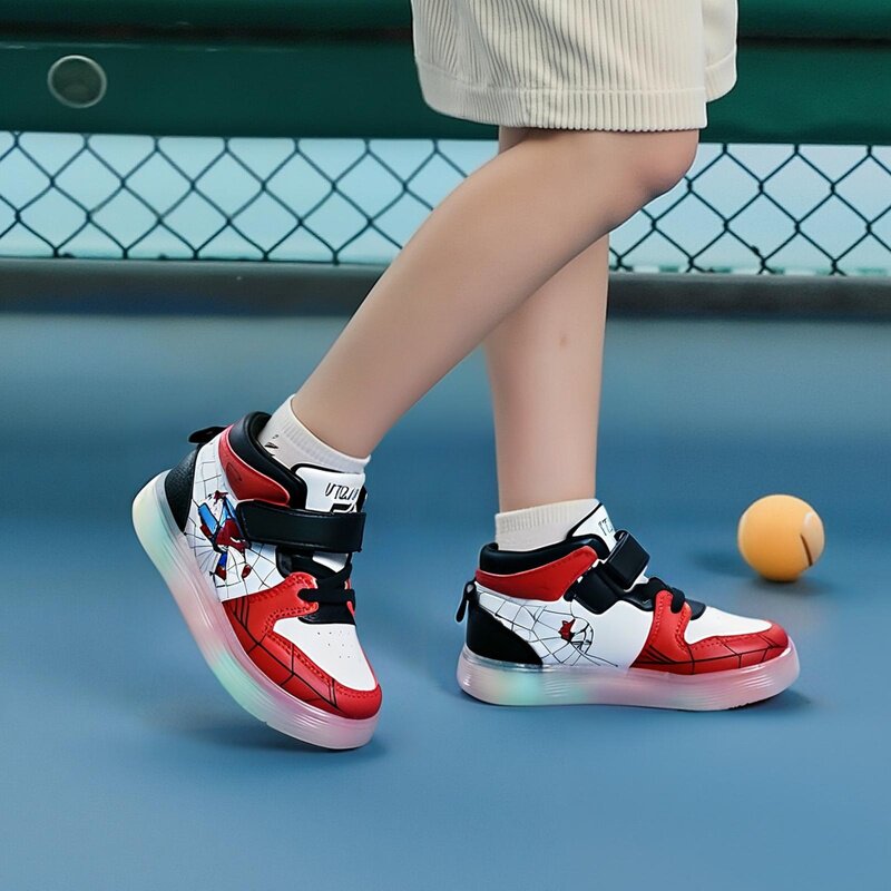 26春秋儿童卡通蜘蛛侠运动发光鞋男童休闲鞋小学生中小童LED闪灯