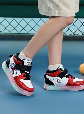 26春秋儿童卡通蜘蛛侠运动发光鞋男童休闲鞋小学生中小童LED闪灯