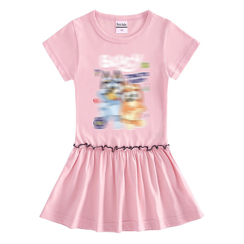 2025春夏新款女童短袖连衣裙卡通小狗不鲁伊儿童棉质网纱公主裙潮