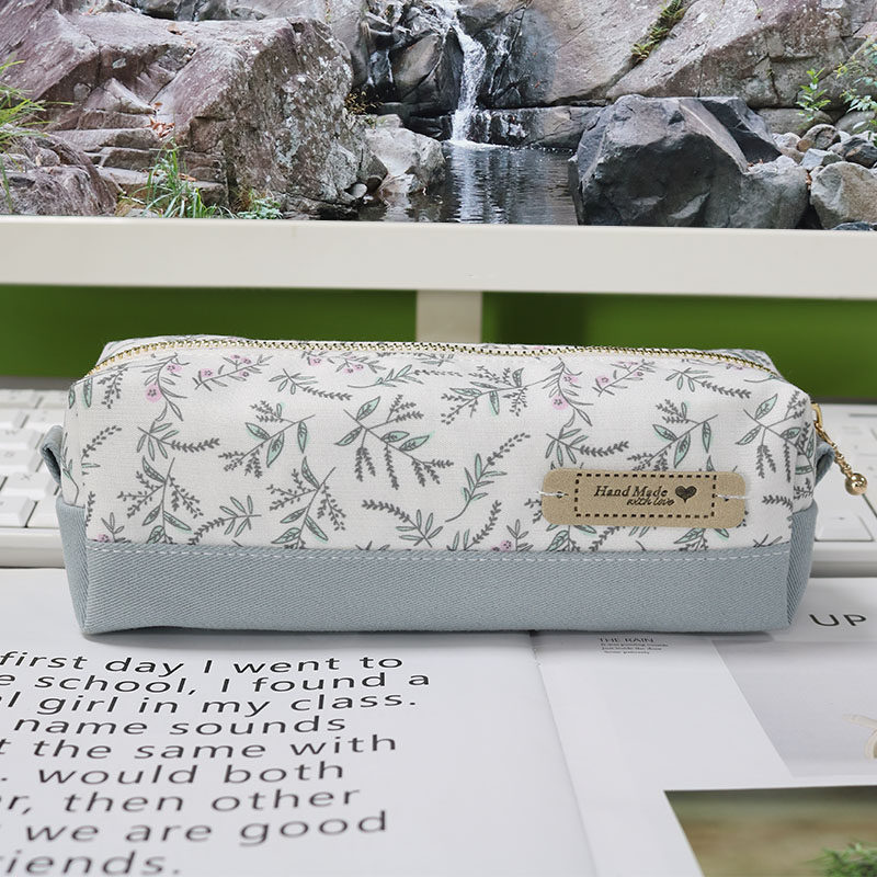 简约棉帆布拼接糖果色大容量笔袋