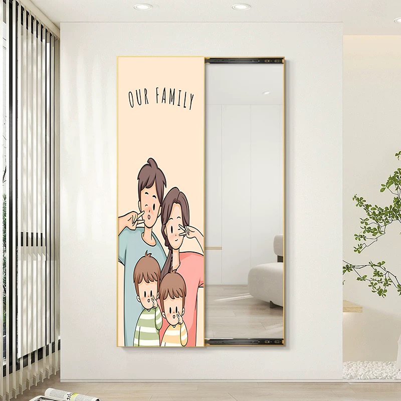 幸福一家隐藏式全身镜中式风格可推拉试衣镜可关闭镜子装饰画挂画