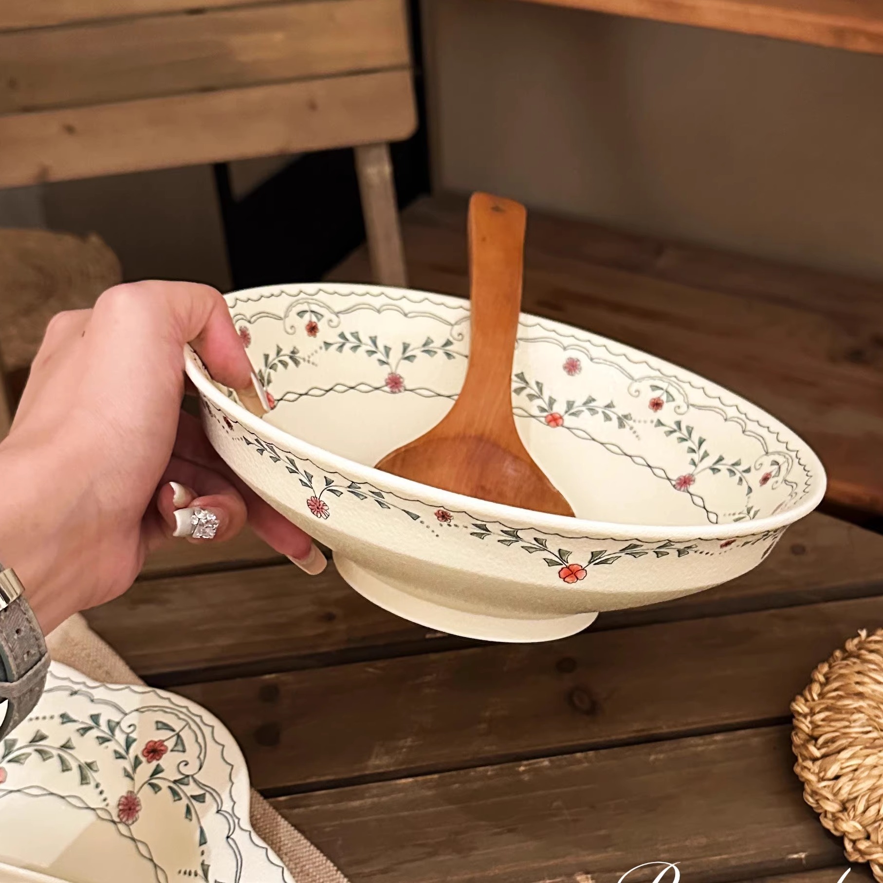 釉下彩高脚大面碗创意日式宽口