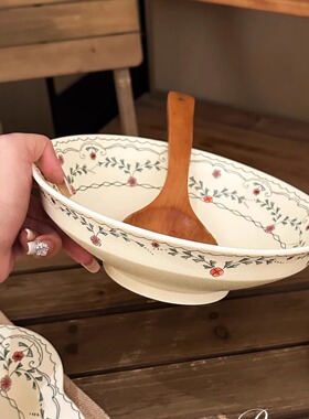 馨舒家居釉下彩高脚大面碗创意日式宽口拉面碗高颜值沙拉碗大码碗