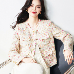 高端韩系年轻洋气质优雅休闲精致时尚 名媛千金粗花呢呢小香风外套