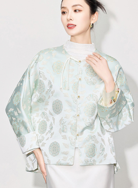 宋锦国风新中式醋酸香云纱织锦提花缎印花色年轻盘扣唐装外套开衫