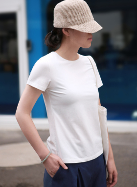 2026春夏白色T恤女款短袖女式短款舒适轻奢简约细腻莫代尔桑蚕丝T