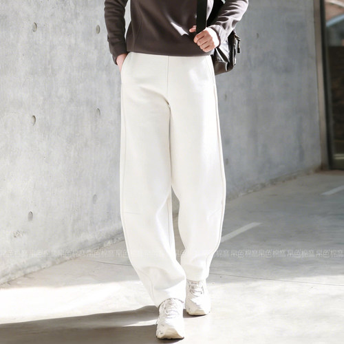 春季白色毛圈卫裤弯刀裤休闲长裤