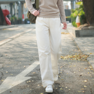 宽松休闲阔腿女裤 2026春季 纯棉灯芯绒长裤 细条绒直筒裤 薄款