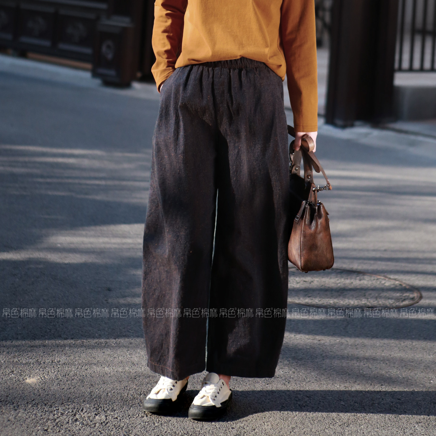 2026初春新款棉麻女裤宽松休闲阔腿裤女款做旧复古风九分裤青金色,女装/女士精品,休闲裤,淘宝优惠券,粉丝福利购,淘宝优惠卷