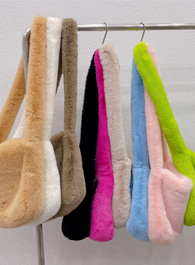 新款兔毛绒包秋冬百搭单肩Y2K玫红千禧辣妹风斜挎包毛茸茸学生包