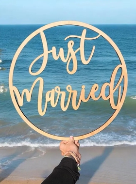 Just Married Wedding Photos Sign木质婚礼标志挂牌结婚派对装饰