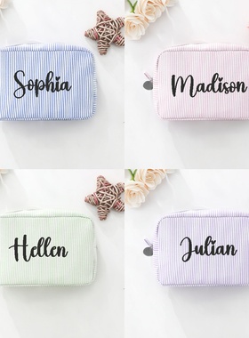 Custom Makeup Bag 定制名字新娘伴娘伴手礼泡泡纱化妆包闺蜜礼物