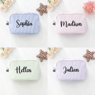 Custom Makeup Bag 定制名字新娘伴娘伴手礼泡泡纱化妆包闺蜜礼物