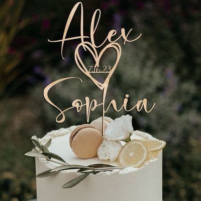 Wedding cakeTopper定制新娘新郎名字结婚日期婚礼蛋糕插牌结婚礼