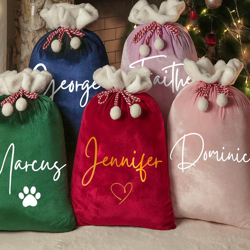 Large Santa Sack定制名字大圣诞袋圣诞礼品袋节日礼品袋儿童礼物