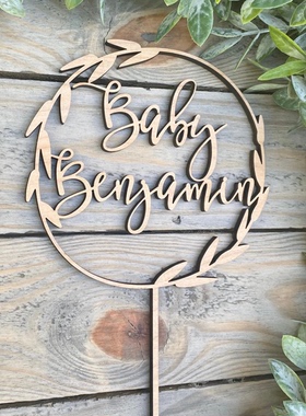 Baby Shower CakeTopper定制名字宝宝生日百日派对蛋糕插牌装饰品