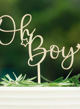 Oh Boy Cake Topper 性别揭示派对蛋糕插牌男孩生日木质蛋糕插件