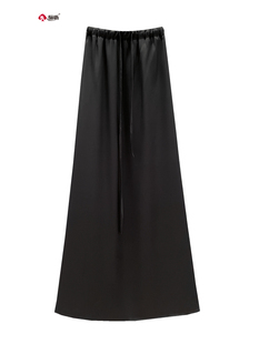 骊枥·LL8822 醋酸凉滑女半身裙夏高腰黑A字裙垂坠遮肉显瘦中长裙