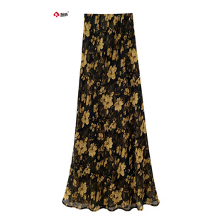 骊枥·LL25028印花光泽长裙碎花乔其纱垂顺A字裙薄透气女夏半身裙