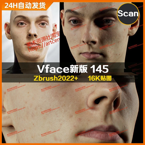 XYZ/Vface新版ZBrush写实高清扫描模型头16K皮肤贴图Alessio145